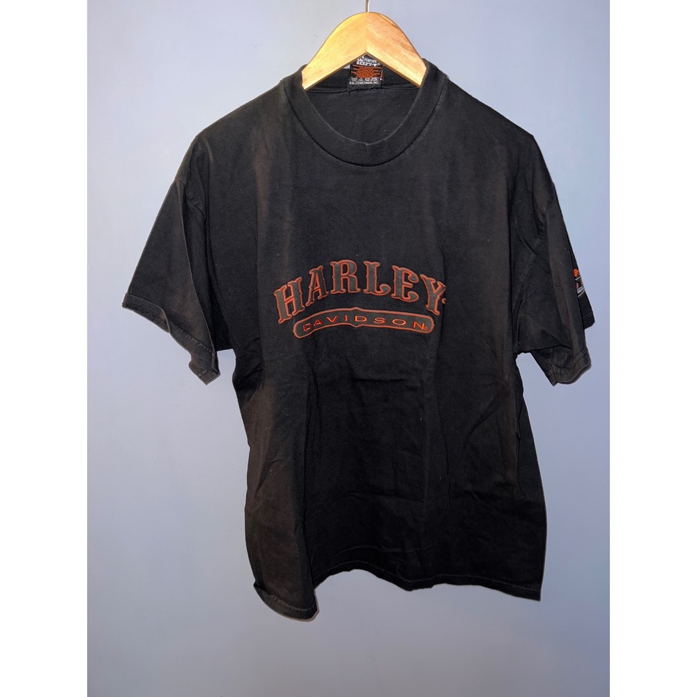Vintage Harley Davidson Embroidered Black T-Shirt Mens Large Made in USA Cotton